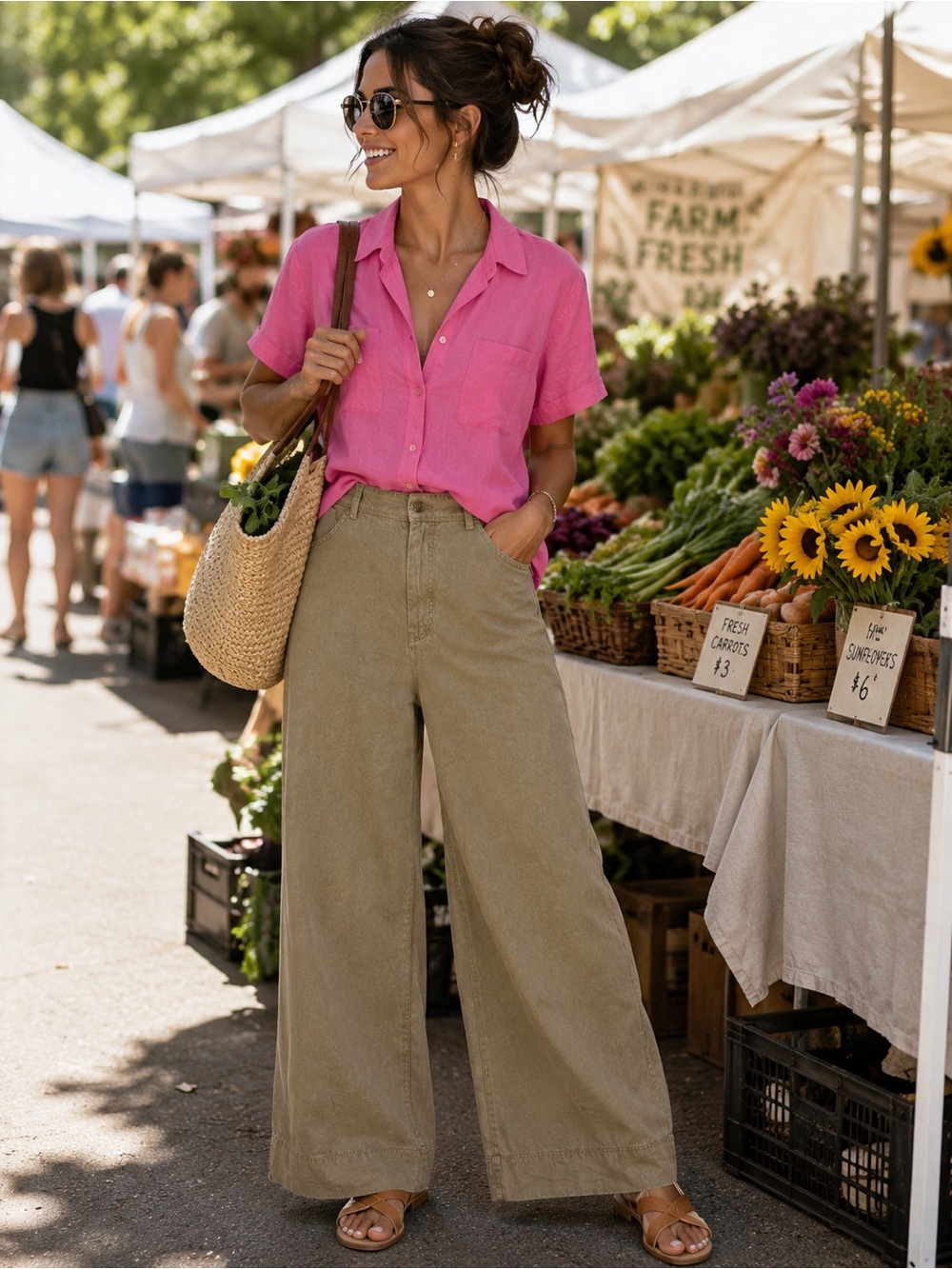 mahina Wide Leg Pants in Olive Tan